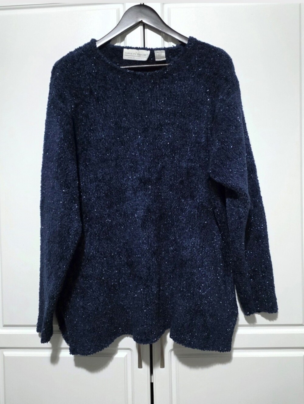 Carolyn Taylor Dark Blue Lurex Metallic Glitter Threads Knit PullOver Sweater